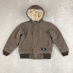 VTG Walls Blizzard Pruf Jacket Kids S 6/7 Brown Sherpa Lined Canvas Hooded 90s